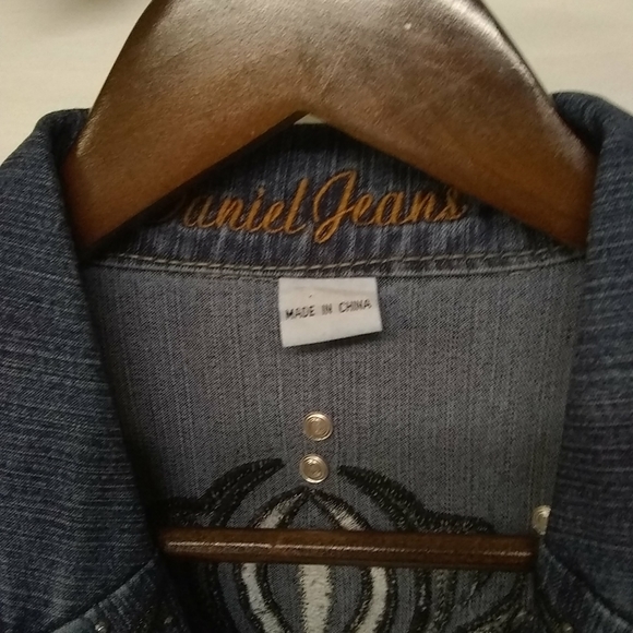 Daniel Jeans Womens Jacket Denim Embellish Studded  Button Distress L/42 - Picture 4 of 9